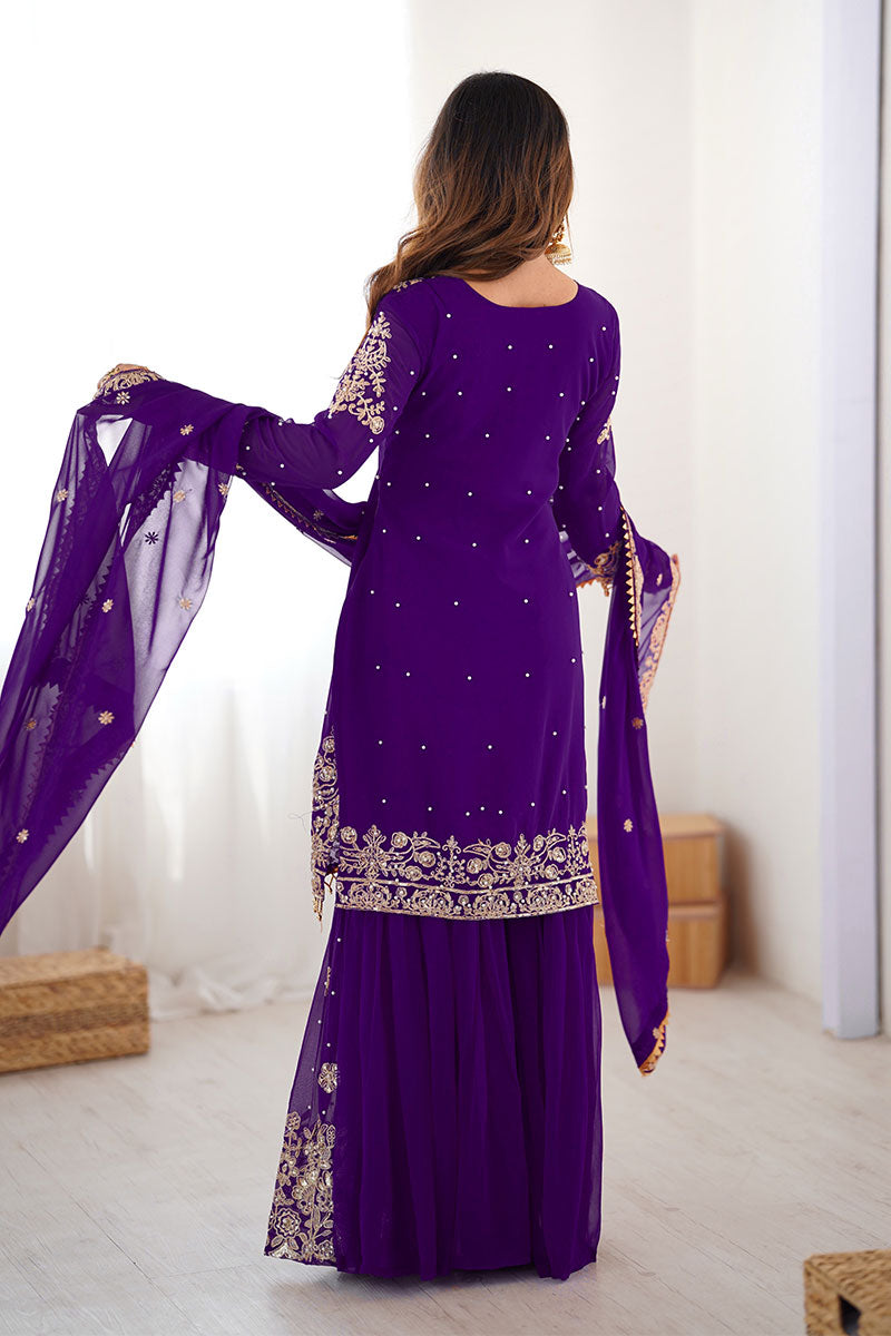Purple Embroidered Ethnic Sharara Suit– Wedding & party Wear RTI