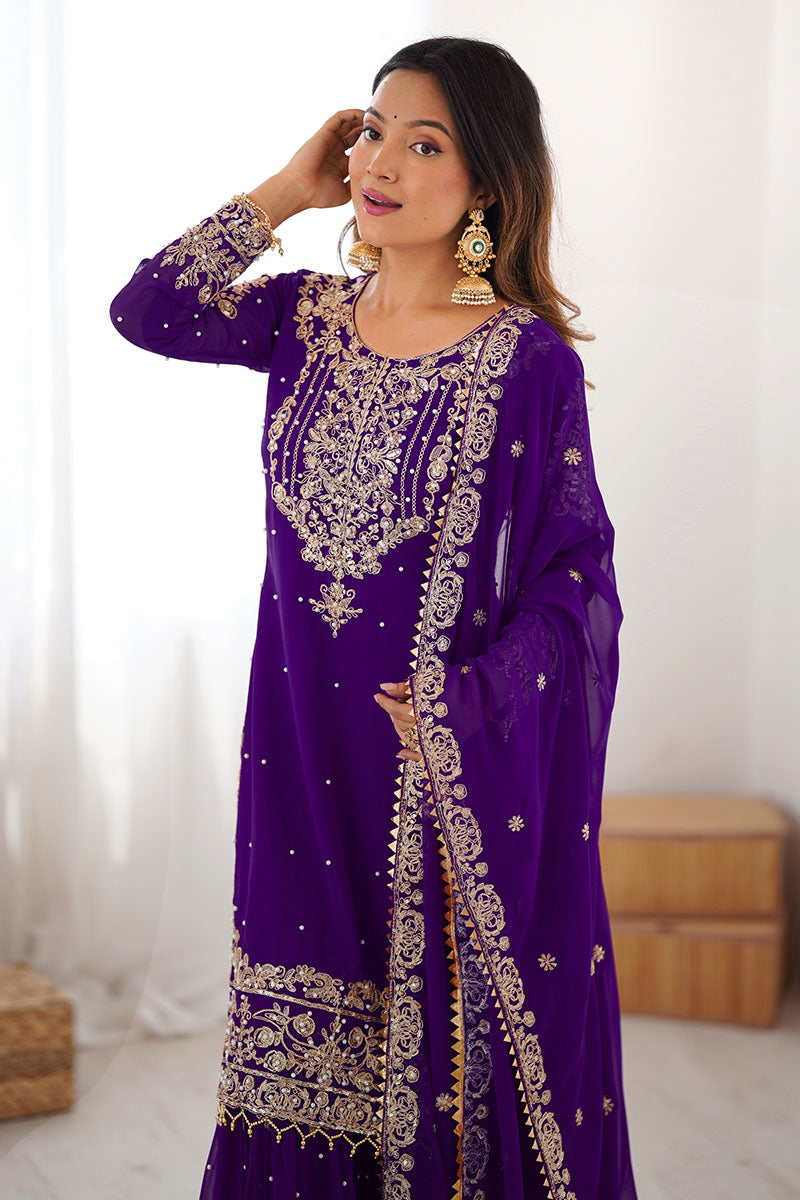 Purple Embroidered Ethnic Sharara Suit– Wedding & party Wear RTI