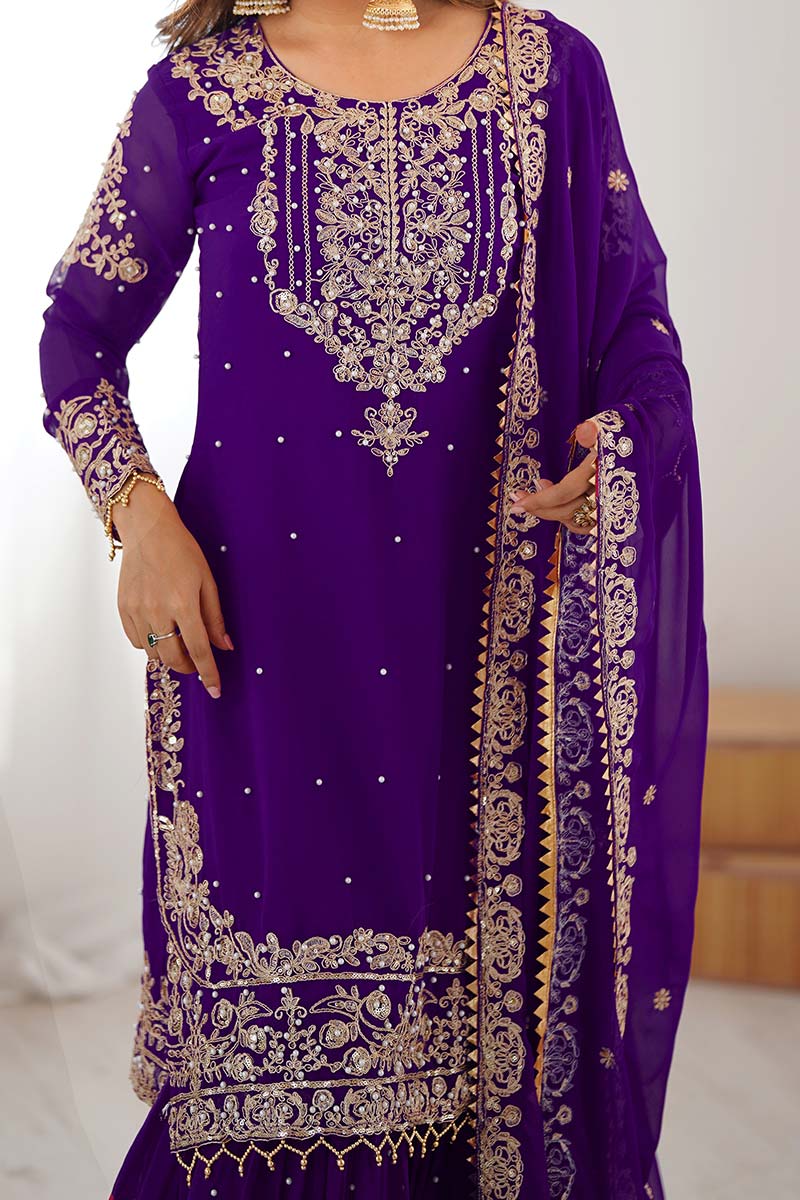 Purple Embroidered Ethnic Sharara Suit– Wedding & party Wear RTI