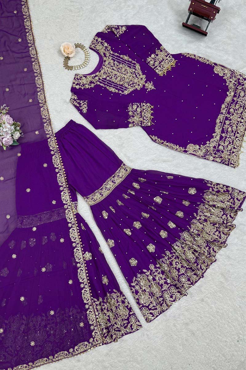 Purple Embroidered Ethnic Sharara Suit– Wedding & party Wear RTI