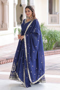Navy Blue Embroidered Anarkali Dress with Dupatta – Festive & Wedding Wear RTI
