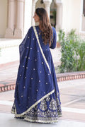 Navy Blue Embroidered Anarkali Dress with Dupatta – Festive & Wedding Wear RTI