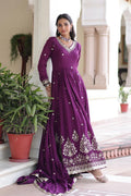 Purple Sequins Embroidered Gown with Dupatta – Party Wear RTI