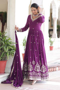 Purple Sequins Embroidered Gown with Dupatta – Party Wear RTI