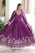 Purple Sequins Embroidered Gown with Dupatta – Party Wear RTI