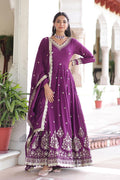 Purple Sequins Embroidered Gown with Dupatta – Party Wear RTI
