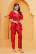 Red Printed Kurti & Pant Co-Ord Set | Casual & Festive Wear RTI
