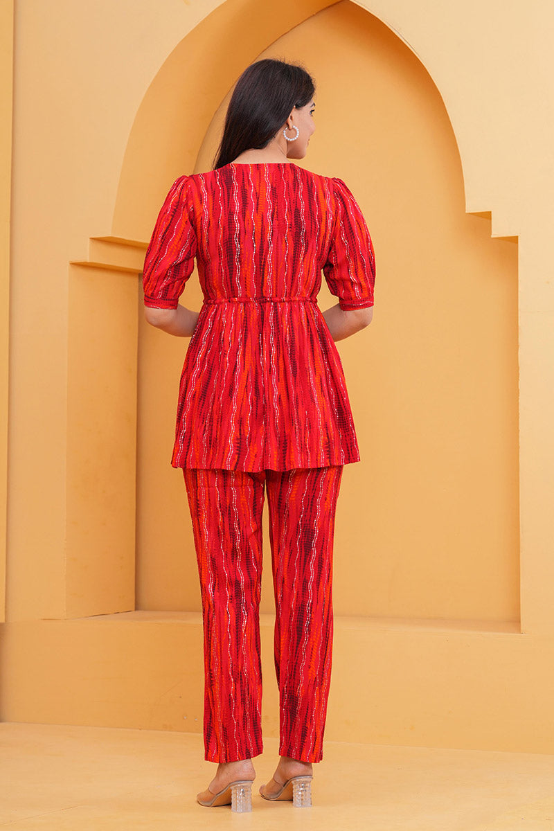 Red Printed Kurti & Pant Co-Ord Set | Casual & Festive Wear RTI