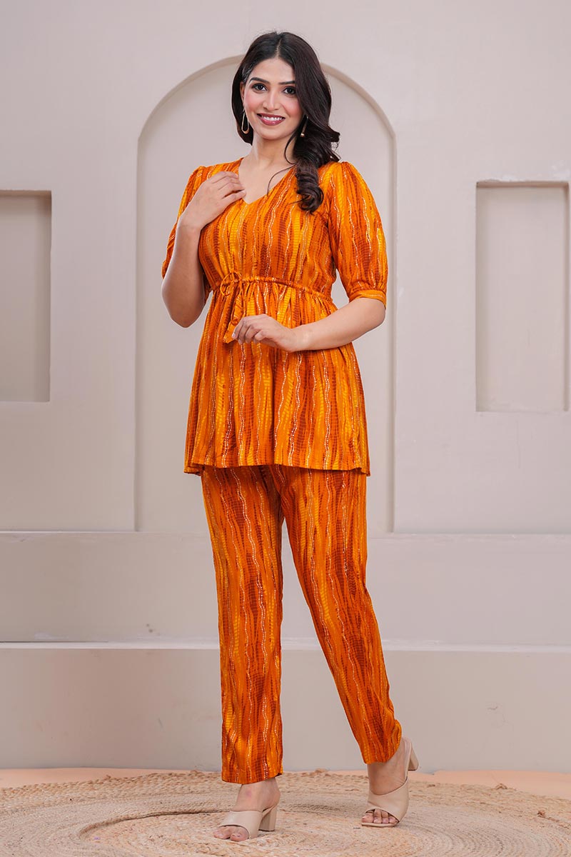 Trendy Printed Kurti & Pant Co-Ord Set | Casual Wear in  Mustard RTI