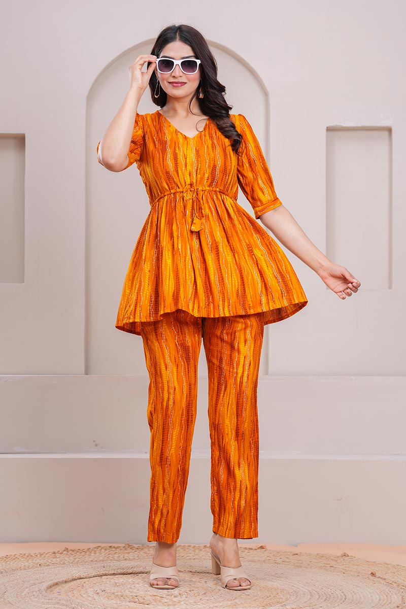 Trendy Printed Kurti & Pant Co-Ord Set | Casual Wear in  Mustard RTI