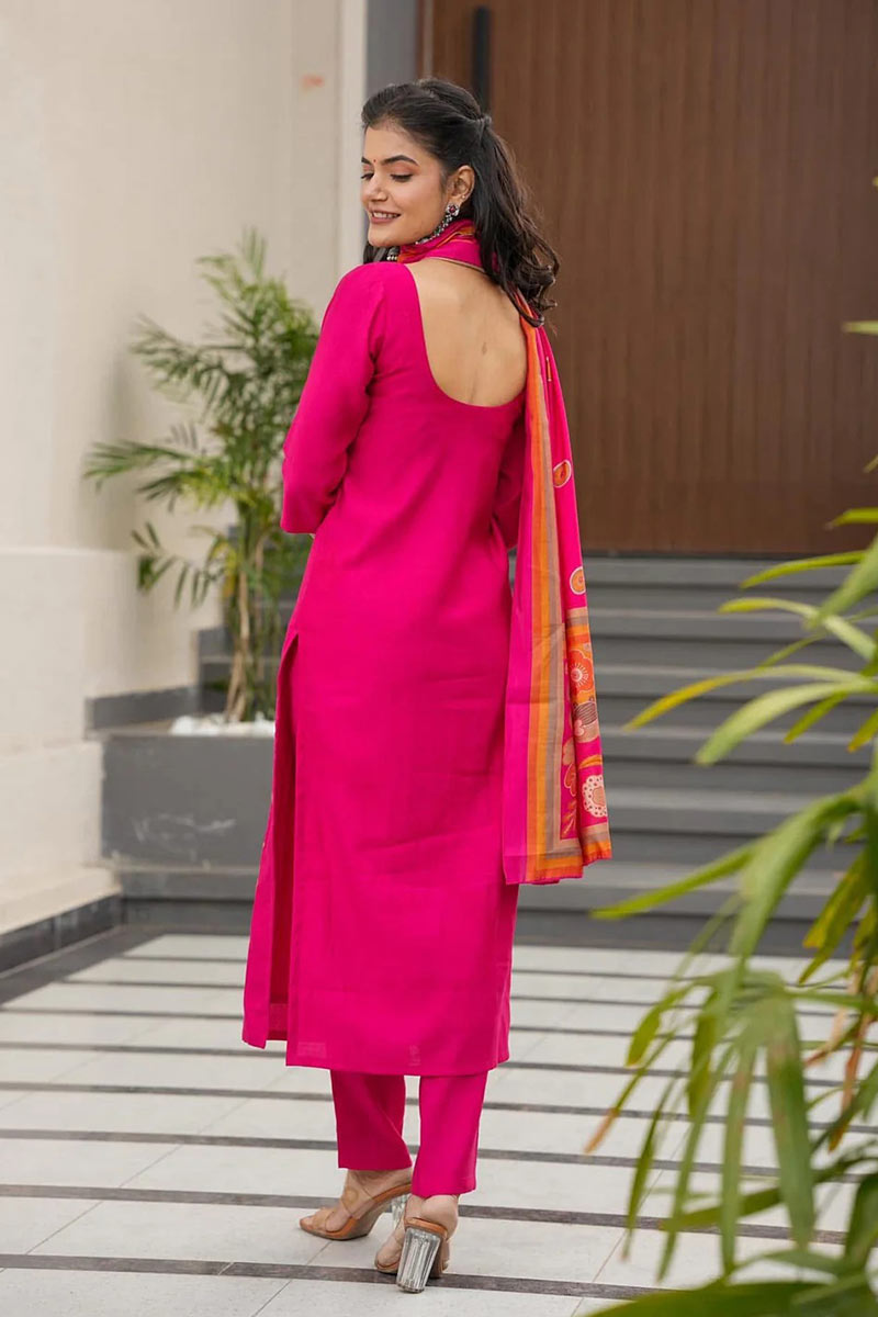 Pink Floral Printed Ethnic Kurta Set with Dupatta – Elegant Women’s Outfit RTI