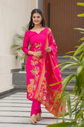 Pink Floral Printed Ethnic Kurta Set with Dupatta – Elegant Women’s Outfit RTI