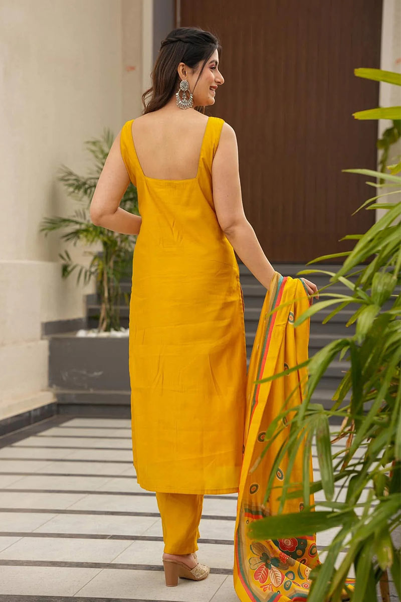 Yellow Floral Printed Ethnic Salwar Set with Dupatta – Festive wear RTI