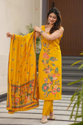 Yellow Floral Printed Ethnic Salwar Set with Dupatta – Festive wear RTI