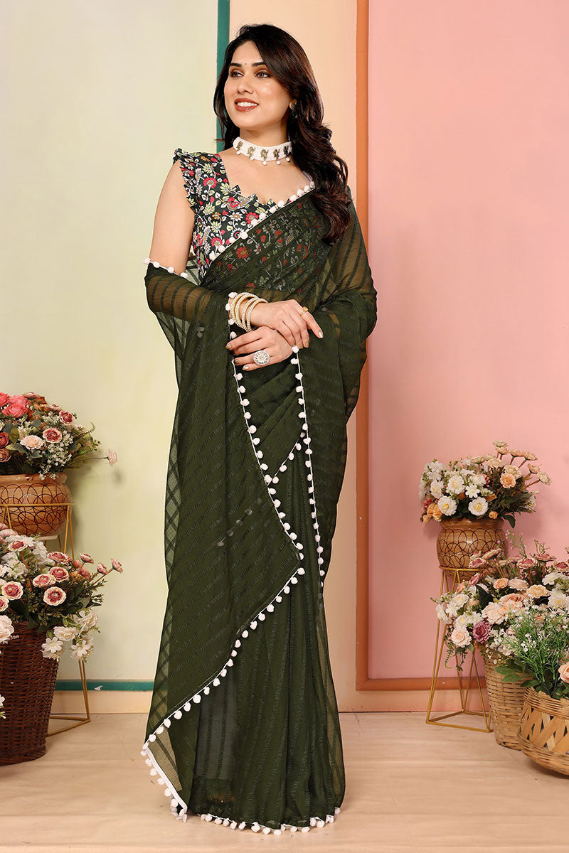 Premium Pista Green Silk Saree with Heritage Embroidery (Copy) LF