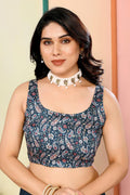 Teal Party Wear Georgette Saree with Pom-Pom Border RTI