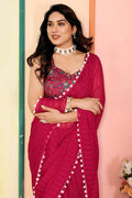 Pink Pom-Pom Border Saree – Perfect for Festive & Party Wear RTI