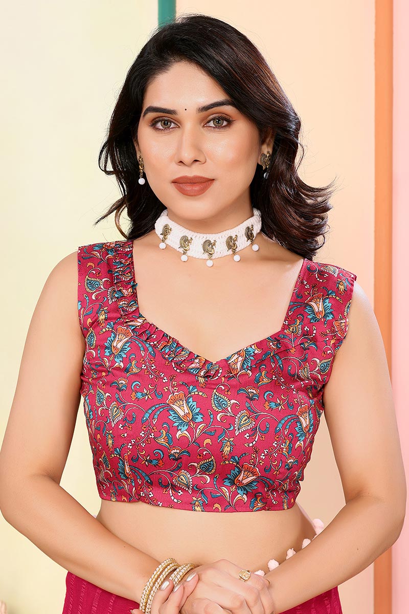 Pink Pom-Pom Border Saree – Perfect for Festive & Party Wear RTI