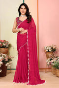 Pink Pom-Pom Border Saree – Perfect for Festive & Party Wear RTI