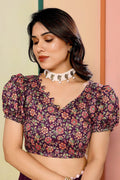 Wine Georgette Saree with Pom-Pom Border | Floral Blouse RTI