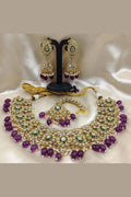 Purple Premium Kundan Bridal Jewelry Set with Earrings and Maang Tikka RTI