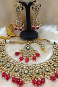 Wedding & Festive Kundan Necklace Set with Earrings in Red RTI