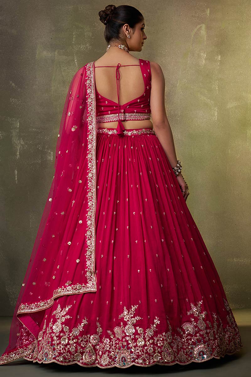 Royal Pink Hand-Embroidered Lehenga Choli with Dupatta