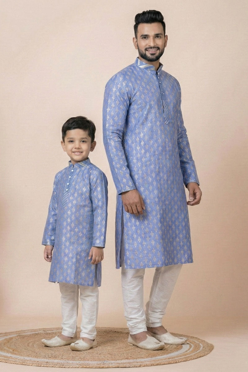 Father & Son Matching Blue Ethnic Kurta Set – Traditional Indian Festive Wear