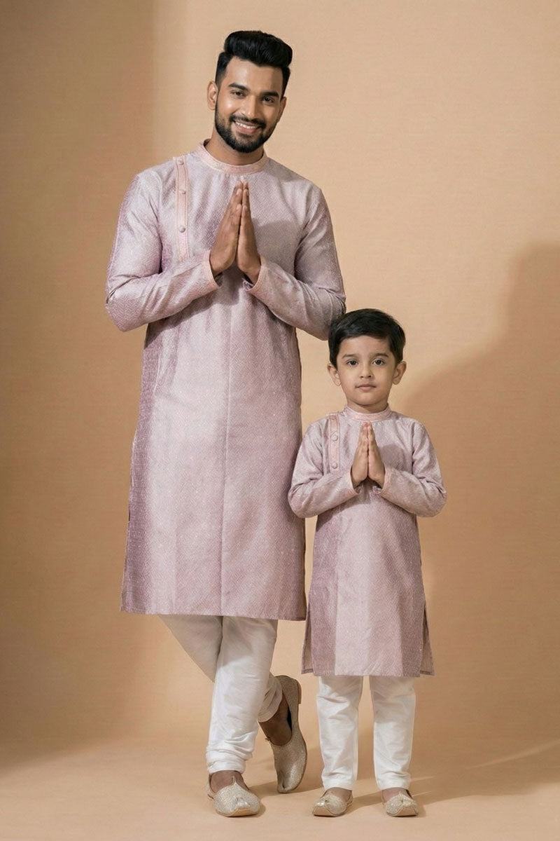 Father and Son Coordinated Peach Kurta Set – Indian Traditional Wear