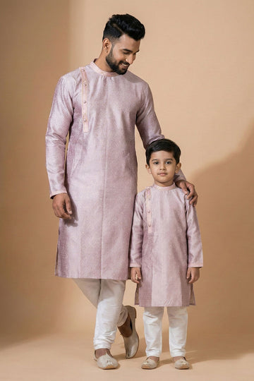 Father and Son Coordinated Peach Kurta Set – Indian Traditional Wear