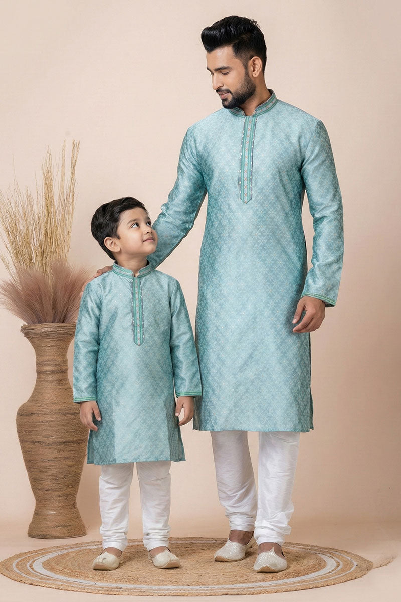 Matching Father–Son Sea Green Kurta Set for Festive & Wedding Wear