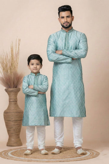 Matching Father–Son Sea Green Kurta Set for Festive & Wedding Wear