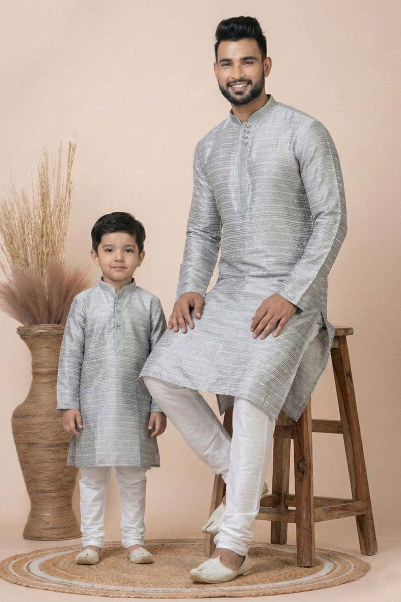 Father & Son Matching Kurta Set in Grey | Indian Ethnic Festive Wear