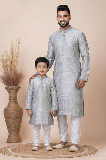 Father & Son Matching Kurta Set in Grey | Indian Ethnic Festive Wear