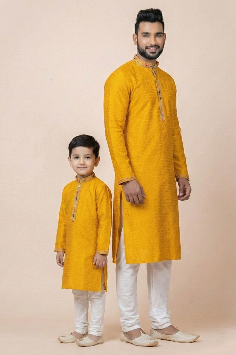Yellow Father Son Matching Kurta Pajama Set – Traditional Indian Outfit