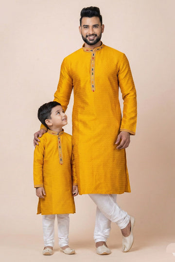 Yellow Father Son Matching Kurta Pajama Set – Traditional Indian Outfit