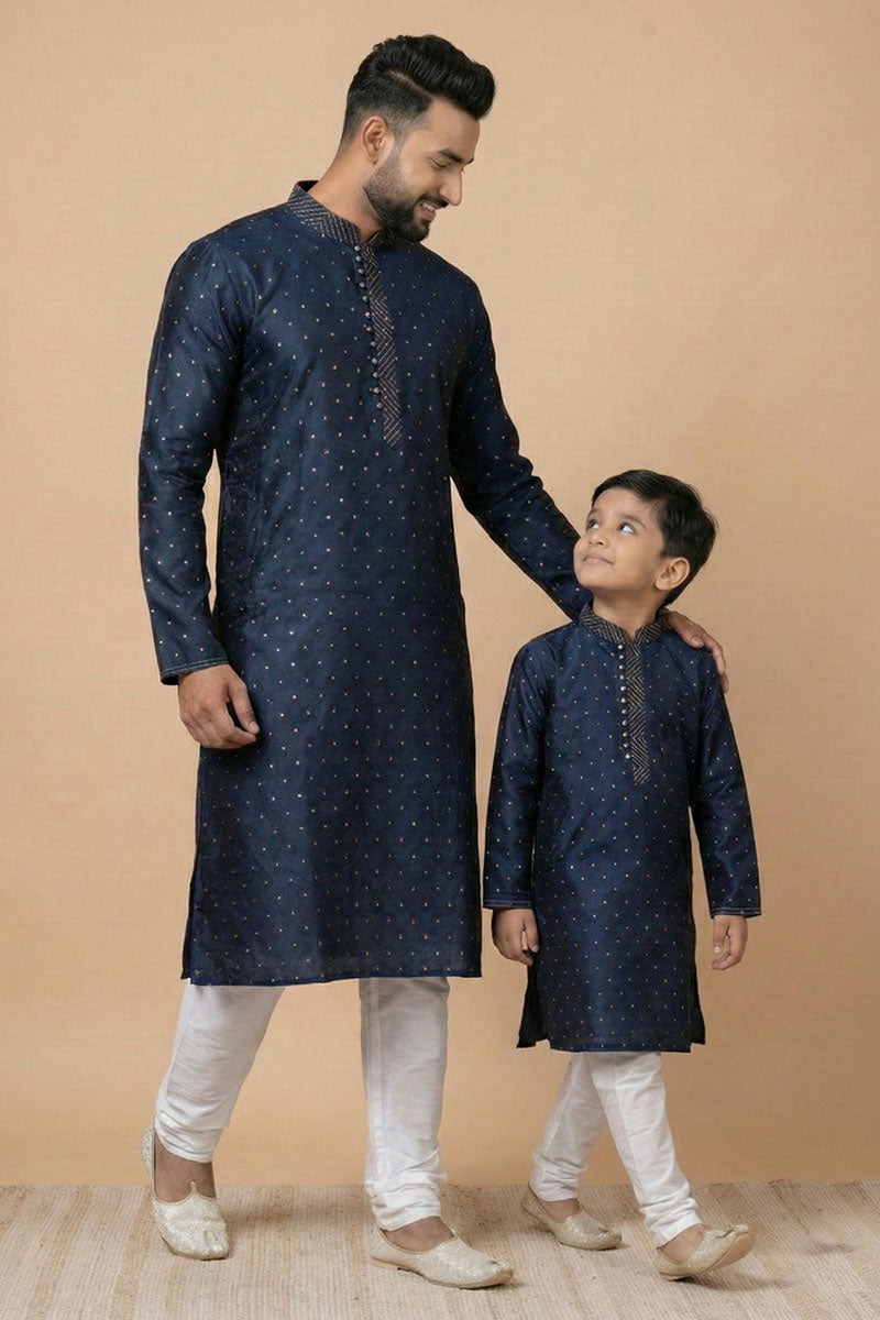 Father & Son Matching Navy Blue Combo Kurta Set