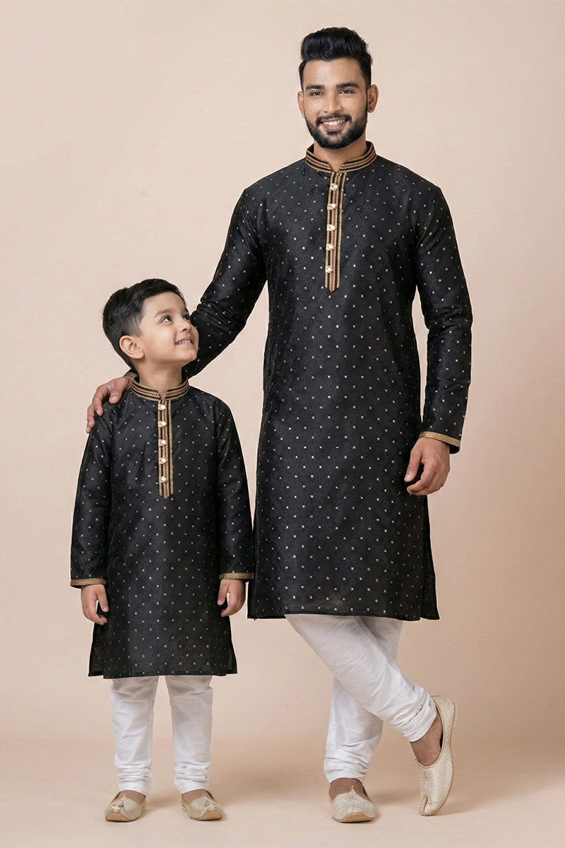Heritage Style Father & Son Matching Kurta Set in Black