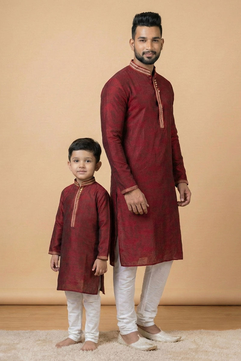 Father & Son Matching Maroon Ethnic Kurta Set – Traditional Festive Wear