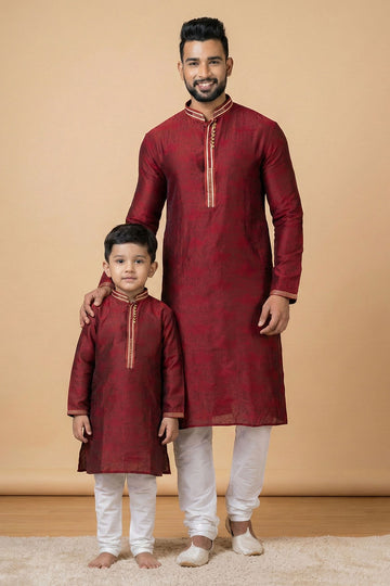 Father & Son Matching Maroon Ethnic Kurta Set – Traditional Festive Wear