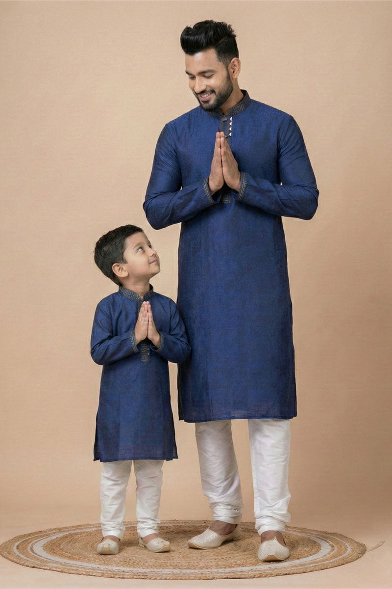 Father and Son Coordinated Navy Blue Kurta Set – Indian Traditional Wear