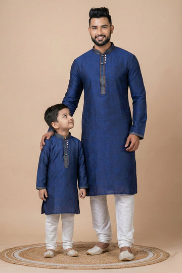 Father and Son Coordinated Navy Blue Kurta Set – Indian Traditional Wear