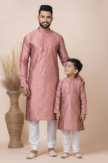 Matching Father–Son Dark Peach Kurta Set for Festive & Wedding Wear