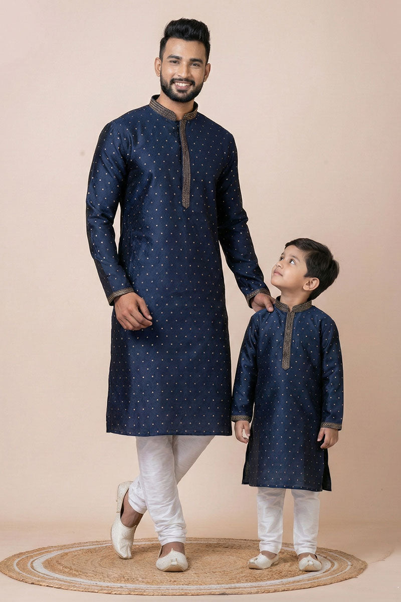 Father & Son Matching Kurta Set in Navy Blue | Indian Ethnic Festive Wear