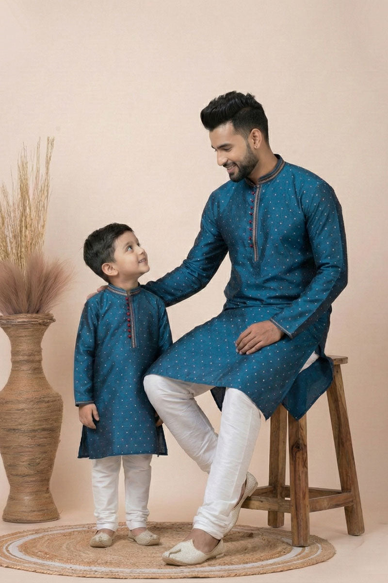 Rama Green Father Son Matching Kurta Pajama Set – Traditional Indian Outfit