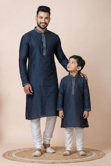 Father & Son Matching Navy Blue Combo Kurta Set