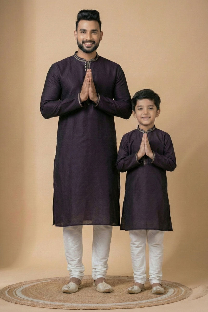Heritage Style Father & Son Matching Kurta Set in Violet