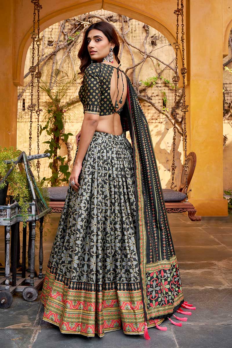 Black & Gold Printed Indian Lehenga with Dupatta – Party & Wedding Wear