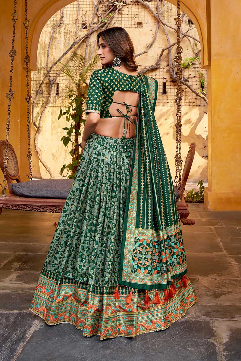 Green Ethnic Printed Lehenga – Timeless Indian Occasion Wear