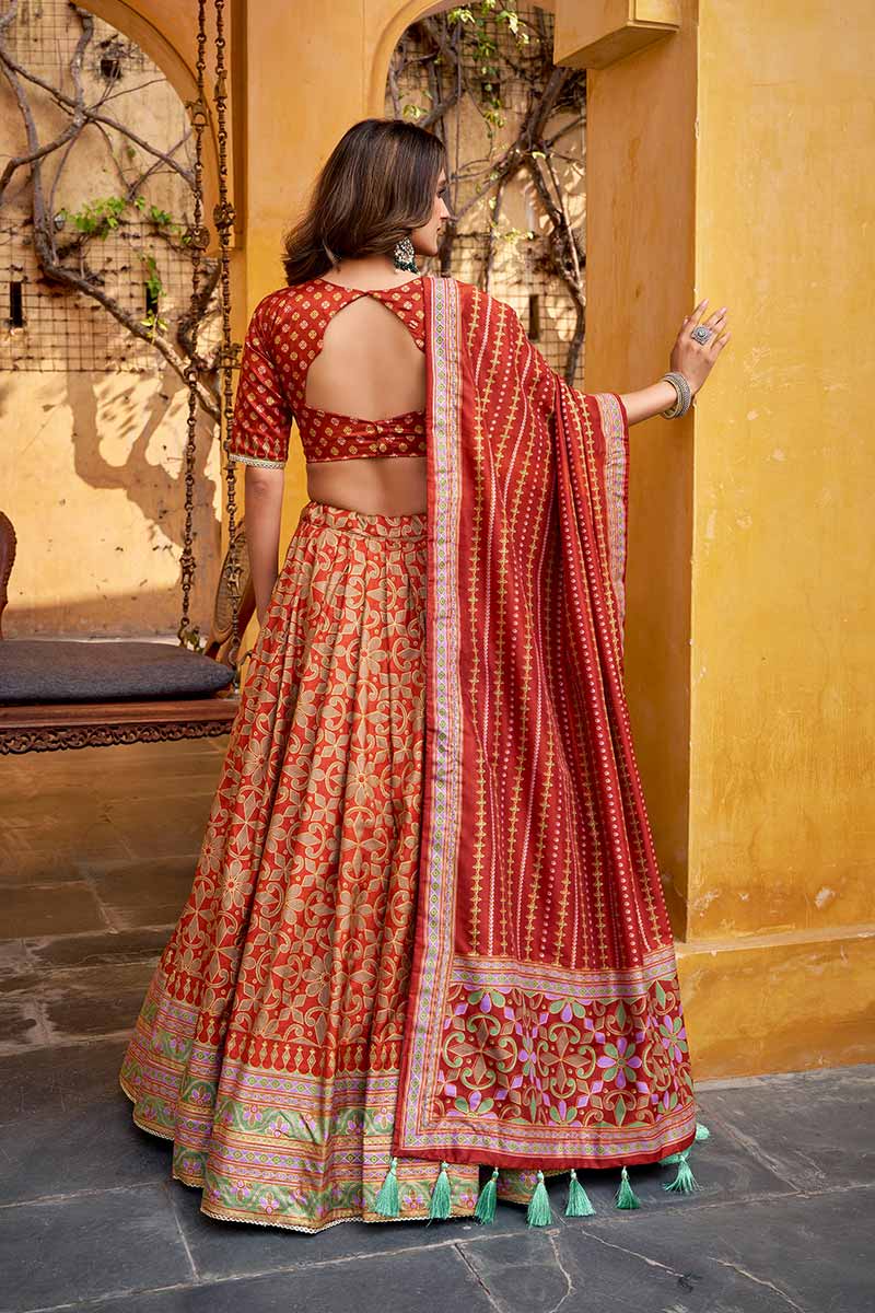 Elegant Orange Lehenga Choli with Matching Dupatta